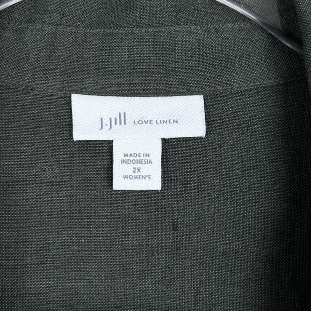 J. Jill midi shirt dress plus size 2X 100% linen green button up short sleeve - Picture 12 of 14